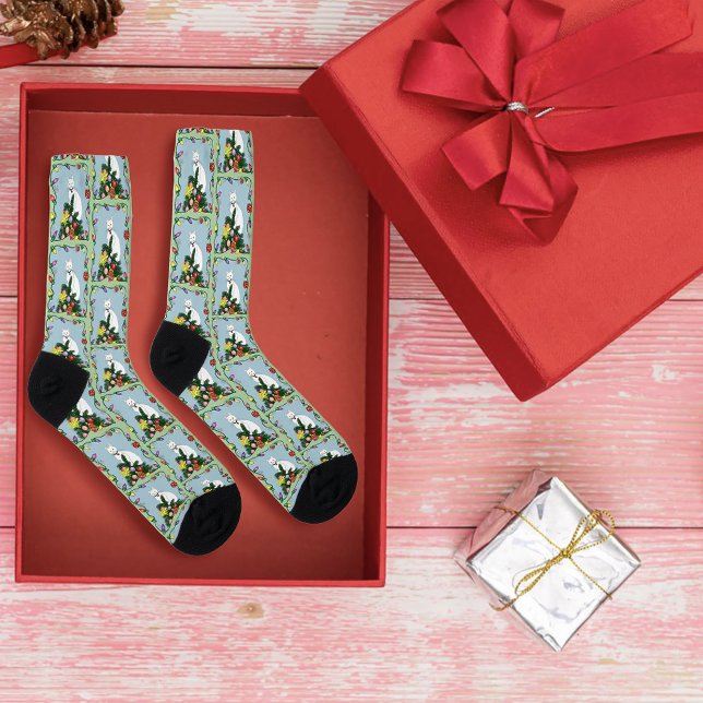 Festive Funny Christmas Tree Funny White Cat Green Socks (Creator Uploaded)