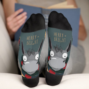 Festive Funny Cute Donkey Turquoise Grey  Socks