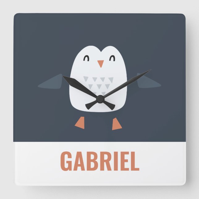 festive funny cute penguin personalised childrens square wall clock (Front)