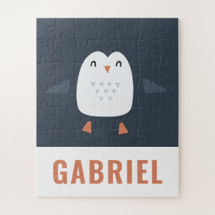 festive funny cute penguin personalized childrens jigsaw puzzle
