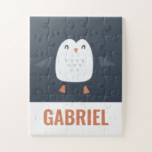 festive funny cute penguin personalized childrens jigsaw puzzle
