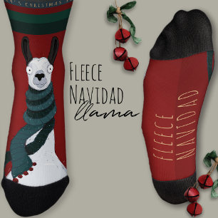 Festive Funny “Fleece Navidad” Llama Pun Deep Red Socks