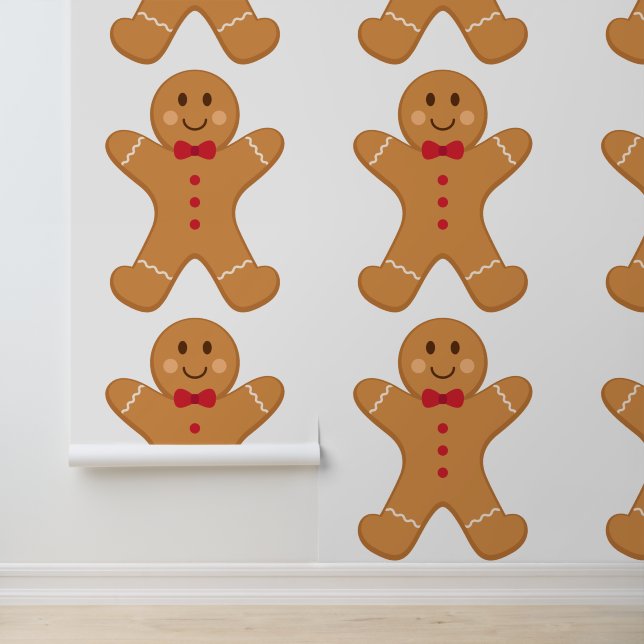 Festive Funny Gingerbread Man Stick and Peel Wallpaper (Application)