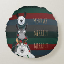 Festive Funny "Merrily" Sheep Donkey Llama Striped