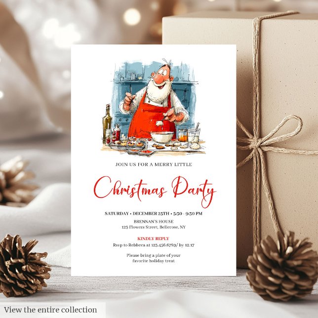 Festive Funny Santa Claus Watercolor Holiday  Invitation (Festive Funny Santa Claus Watercolor Holiday Invite)