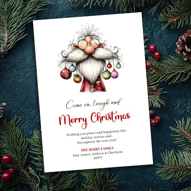 Festive Funny Santa Hand Drawn Red Green Card (Festive Funny Santa Hand Drawn Red Green Card)