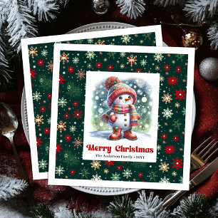 Festive funny snowman with snowflakes kids napkins