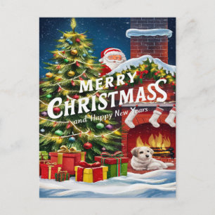 Festive Furry Friend by the Hearth Postcard