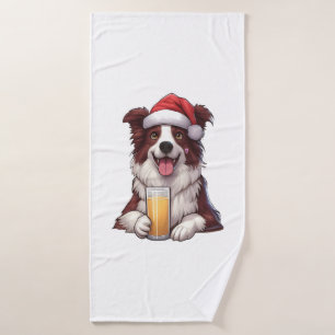 Festive Furry Grin Border Collie's Christmas Delig Bath Towel