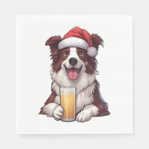 Festive Furry Grin Border Collie's Christmas Delig Napkin