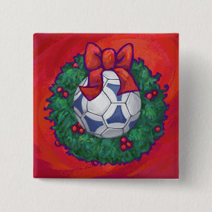 Festive Futbal in Wreath on Red 15 Cm Square Badge