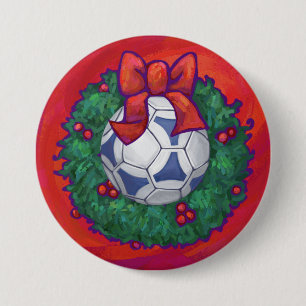 Festive Futbal in Wreath on Red 7.5 Cm Round Badge