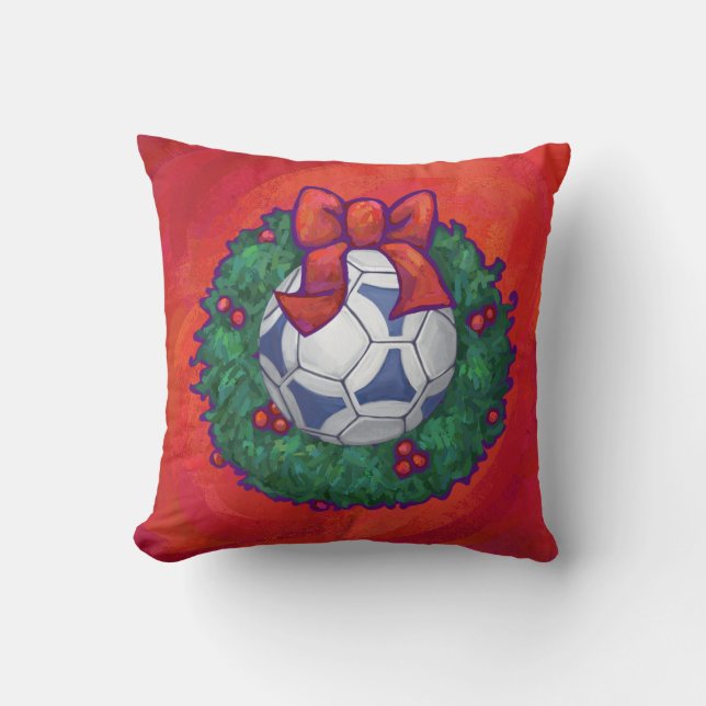 Festive Futbal in Wreath on Red Cushion (Front)