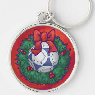 Festive Futbal in Wreath on Red Key Ring