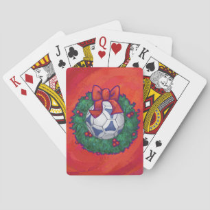 Festive Futbal in Wreath on Red Playing Cards