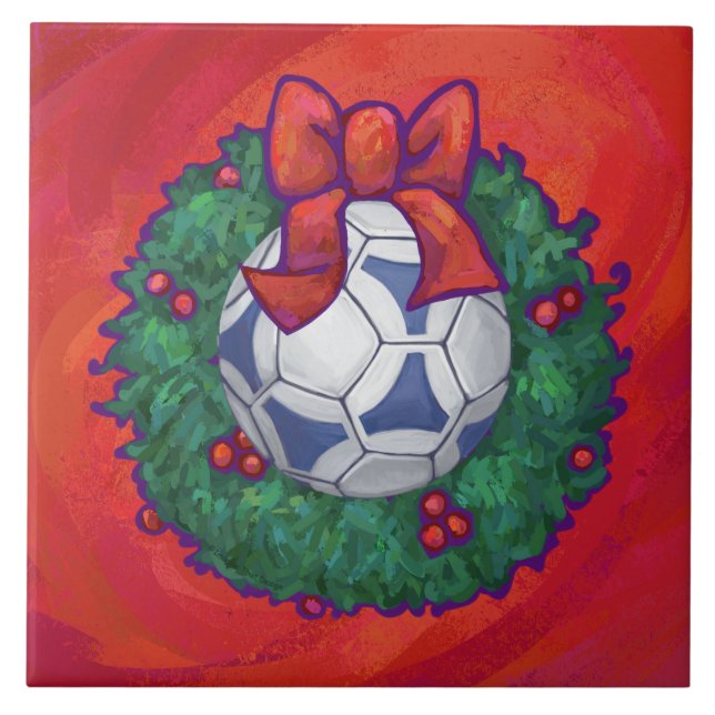 Festive Futbal in Wreath on Red Tile (Front)
