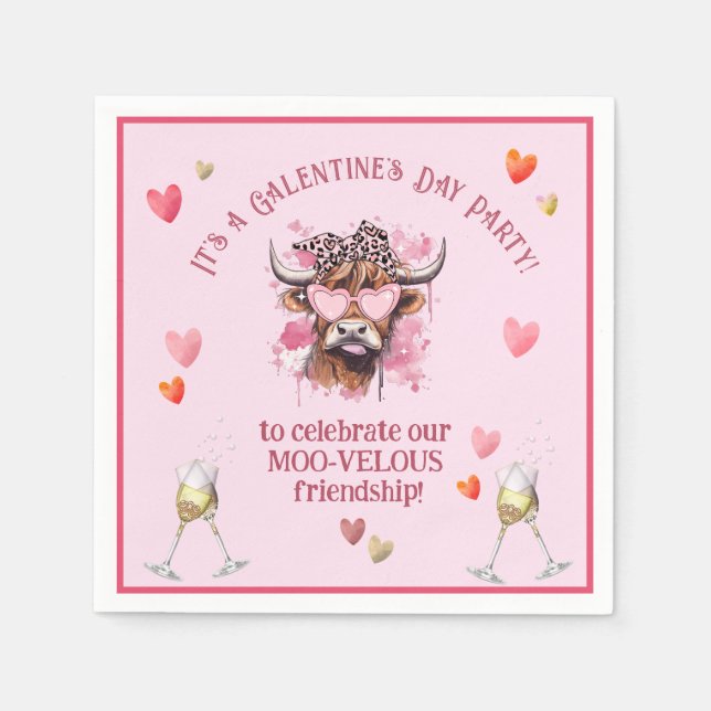 Festive Galentine's Day Hereford Cow Napkin (Front)