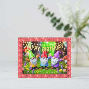 Festive Garden Gnomes Birthday Celebration Postcard