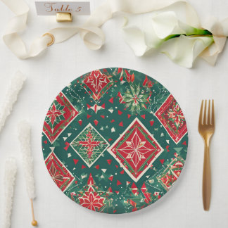 Festive Geometric Charm Christmas Paper Plates