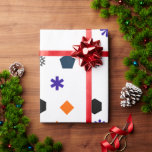 Festive Geometric Gift Wrap<br><div class="desc">A stunning white gift wrap adorned with vibrant geometric shapes in purple,  orange,  and black,  perfect for adding a modern twist to your holiday presents. Ideal for Christmas,  birthdays,  or any special occasion.</div>