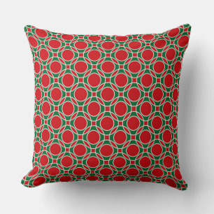 Festive Geometric Pattern: Red and Green Circle Cushion