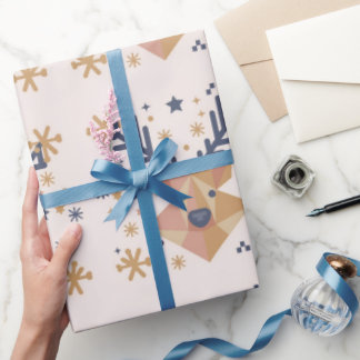 Festive Geometric Reindeer and Stars Wrapping Paper