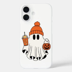 Festive Ghost with Pumpkin Basket & Iced Latte iPhone 16 Case
