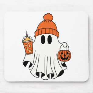 Festive Ghost with Pumpkin Basket & Iced Latte Mouse Pad