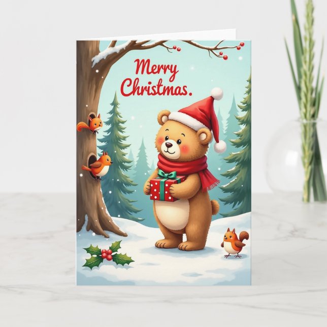Festive Gift Bear Card (Front)