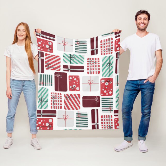 Festive Gift Boxes Seamless Pattern Fleece Blanket (In Situ)