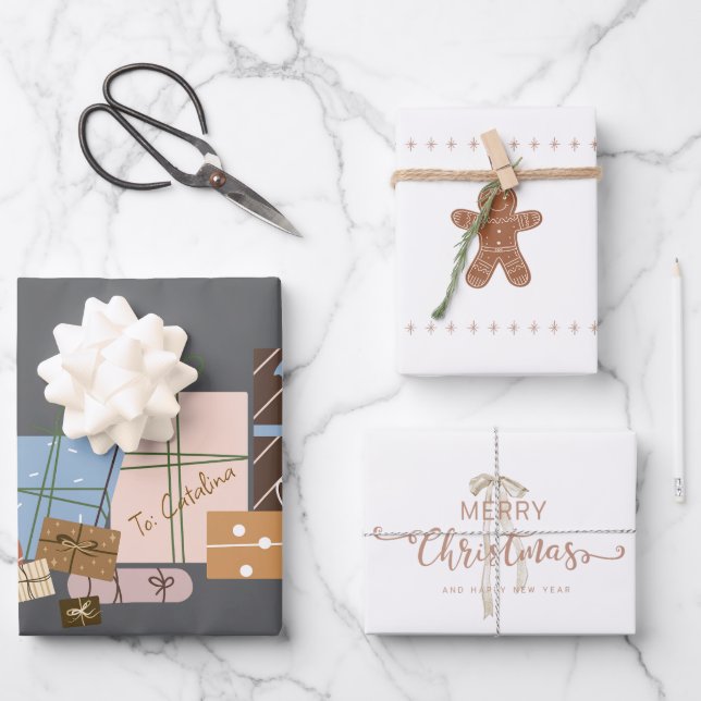 Festive Gingerbread 3-Pack Christmas Gift Wrap (Front)