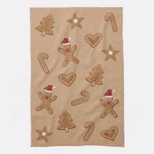 Festive Gingerbread Christmas Cookie Shapes Tea Towel