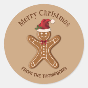 Festive Gingerbread Christmas Cookie With Text Classic Round Sticker
