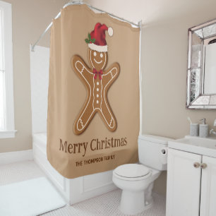 Festive Gingerbread Christmas Cookie With Text Shower Curtain