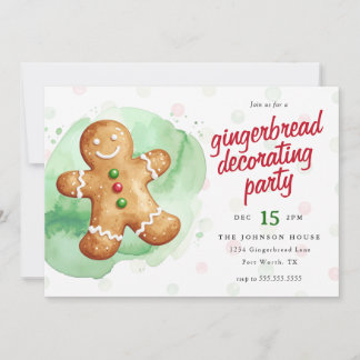 Festive Gingerbread Decorating Christmas Party Invitation
