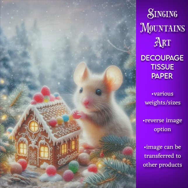 Festive Gingerbread House & Cute Mouse Decoupage Tissue Paper (Creator Uploaded)