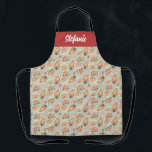 Festive Gingerbread House Pattern Mint Christmas Apron<br><div class="desc">Merry Christmas | Customisable holiday apron. It features a watercolour pattern of festive gingerbread house with candy canes,  peppermints and candies accent. Personalise by adding your details. This custom Christmas apron is perfect as a personalised gift. Matching items are available.</div>