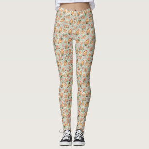 Festive Gingerbread House Pattern Mint Christmas Leggings