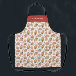Festive Gingerbread House Pattern White Christmas Apron<br><div class="desc">Merry Christmas | Customisable holiday apron. It features a watercolour pattern of festive gingerbread house with candy canes,  peppermints and candies accent. Personalise by adding your details. This custom Christmas apron is perfect as a personalised gift. Matching items are available.</div>