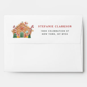 Festive Gingerbread House Pattern White Christmas Envelope