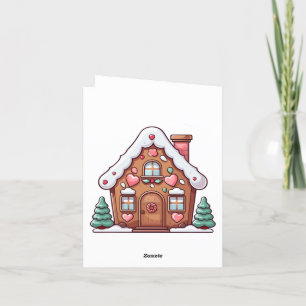 Festive Gingerbread House with Hearts Holiday Card