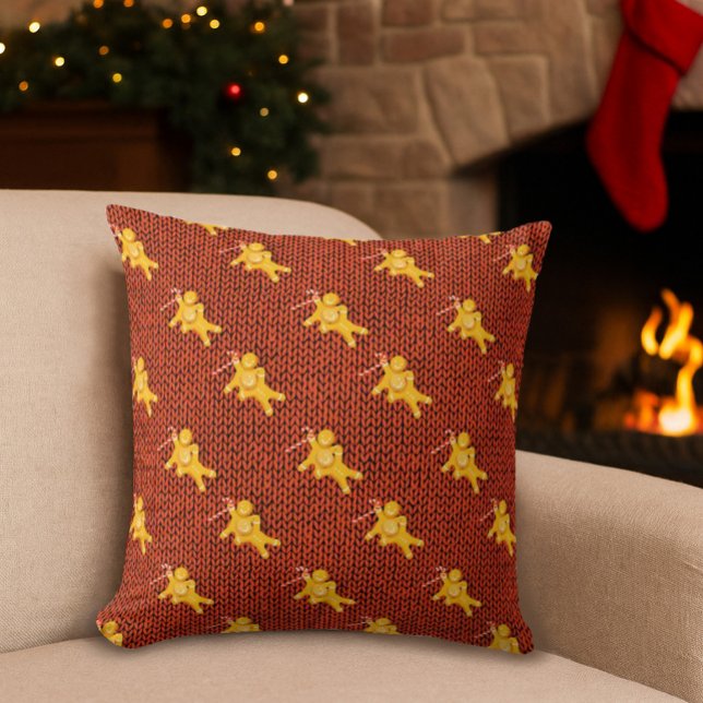 Festive Gingerbread Man & Knit Pattern Christmas Cushion (Creator Uploaded)