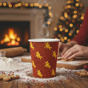 Festive Gingerbread Man & Knit Pattern Christmas Paper Cups