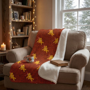 Festive Gingerbread Man & Knit Pattern Christmas Sherpa Blanket