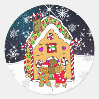 Festive Gingerbread Men and House Christmas Classic Round Sticker