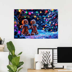 Festive gingerbread men snow fantasy poster