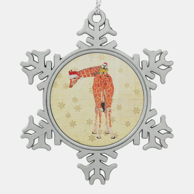 Festive Giraffe & Little Bird Ornament (Front)