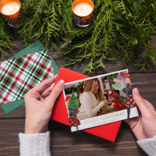 Festive Girl Christmas Illustration Plaid Photo