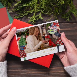 Festive Girl Christmas Illustration with Photo Red
