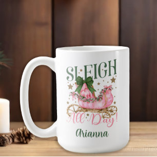 Festive Girly Pink Sleigh All Day Christmas  Coffee Mug